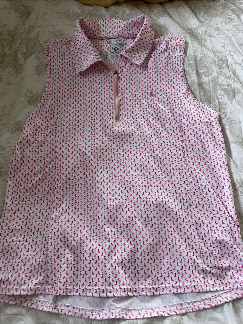 Tailorbyrd Pink Flamingo Print Sleeveless Polo Tank